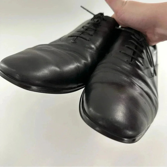 Salvatore Ferragamo mens dress shoes 10 rain lux black Italian leather cap toe - Picture 11 of 15